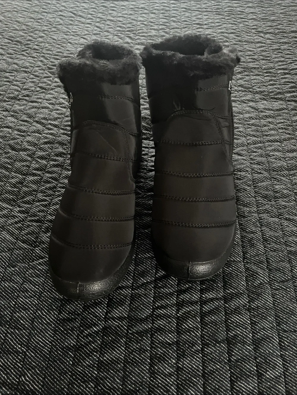 BJ Women's Black QuiltedRain/Winter Ankle Boots with Zipper